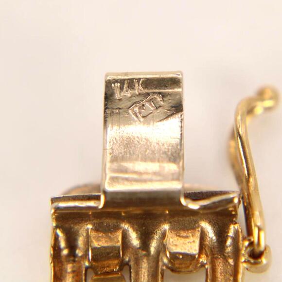 Vintage 14kt Yellow Gold Gemstone Bezel Set Panther Link Bracelet 7.25" - Picture 7 of 7